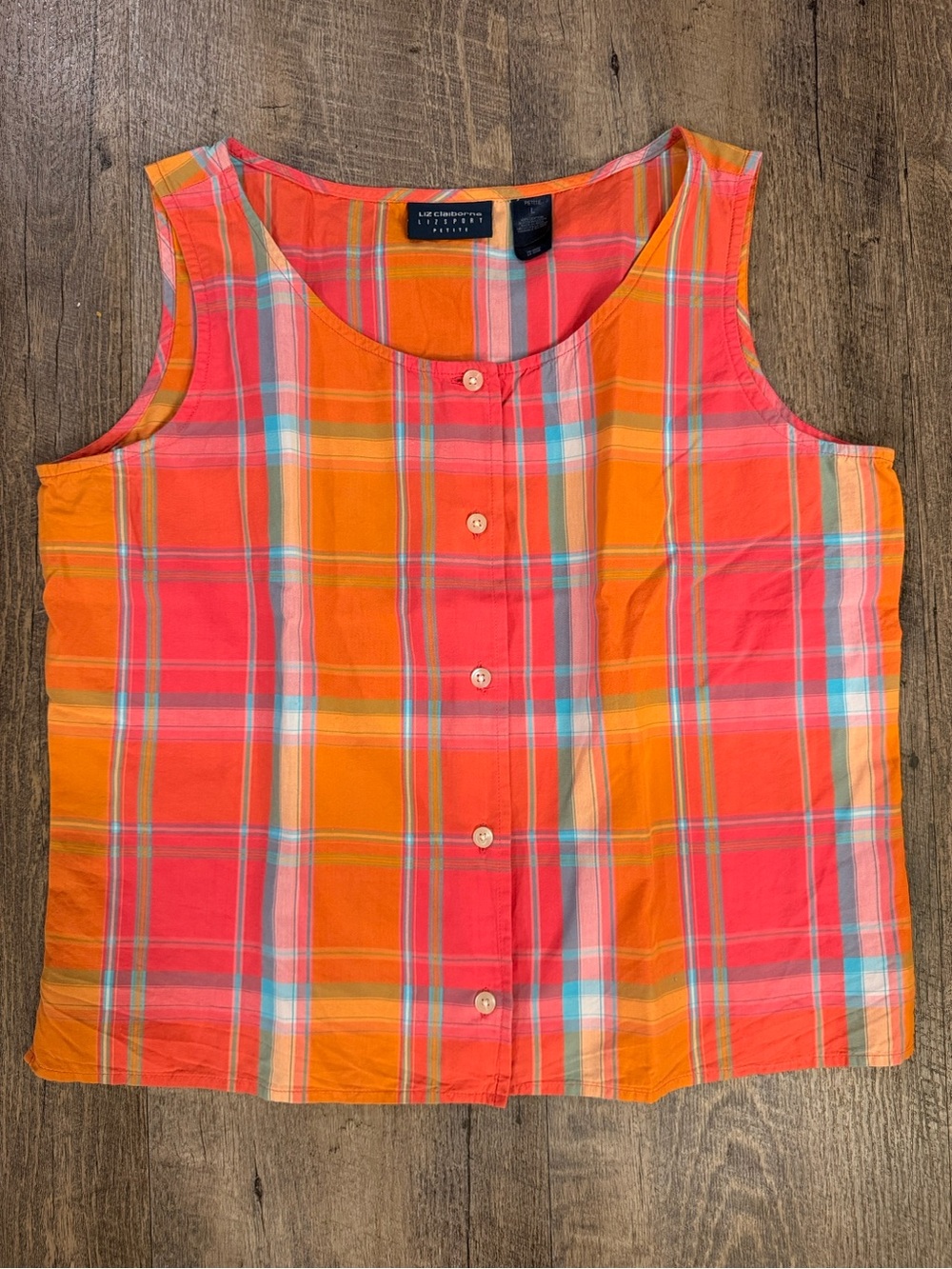 Liz Claiborne Lizsport Petite Bright Plaid Sleeveless Top PL